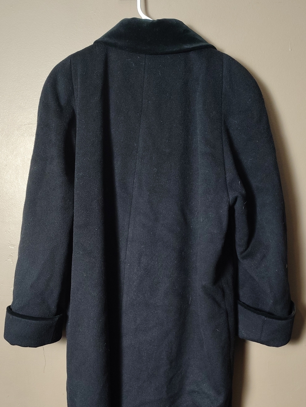 Forecaster Long Black Full Button Lined Wool Coat W Velour Collar Size 12 - Picture 9 of 9